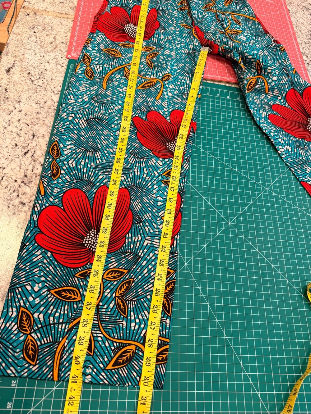 Boho Wide-Leg Floral Pants - Teal with Red Floral - Picture 4 of 9